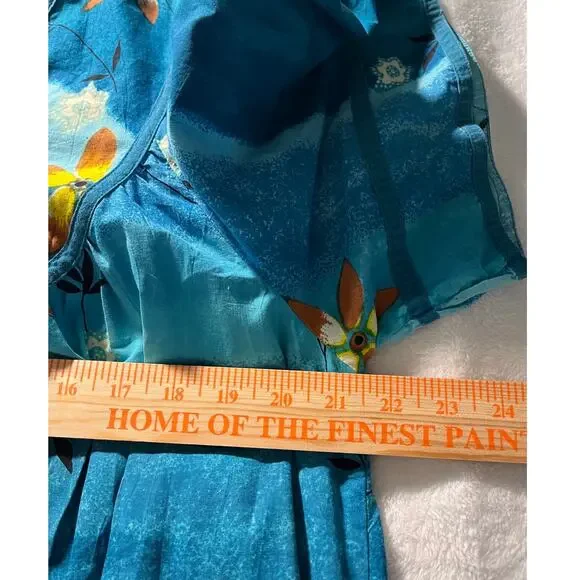 Vintage Boho Floral Caftan Dress Multicolor Cotton Short Sleeve XL w/Pockets - Picture 10 of 11